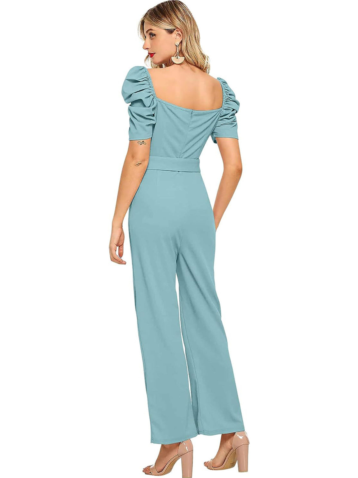 Odette Women Light Blue Polyester Blend Jumpsuit