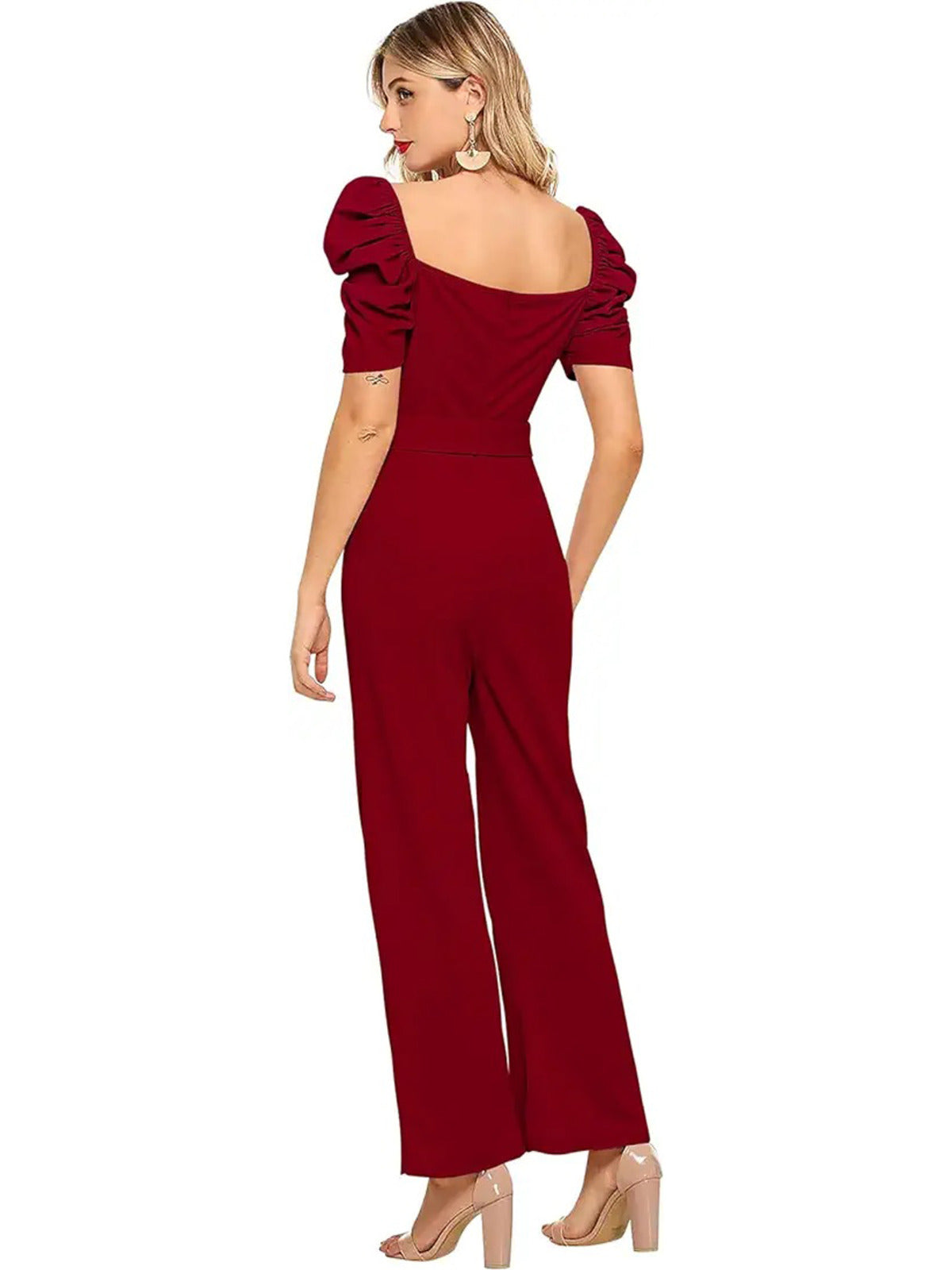 Odette Women Maroon Polyester Blend Jumpsuit