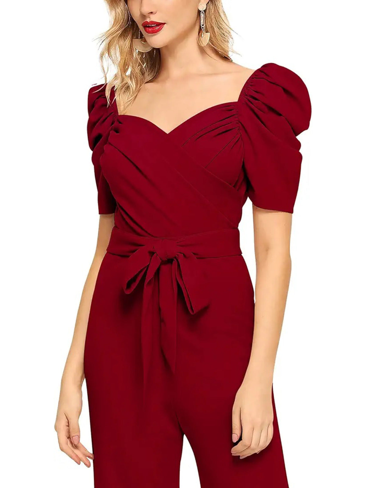 Odette Women Maroon Polyester Blend Jumpsuit