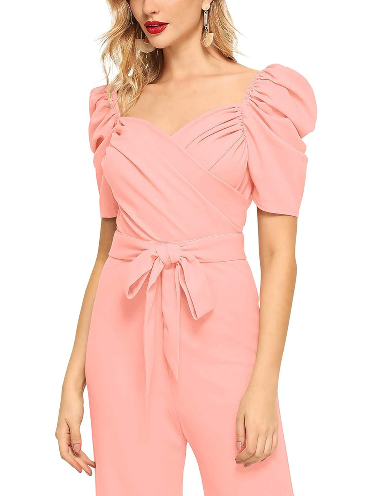 Odette Women Peach Polyester Blend Jumpsuit