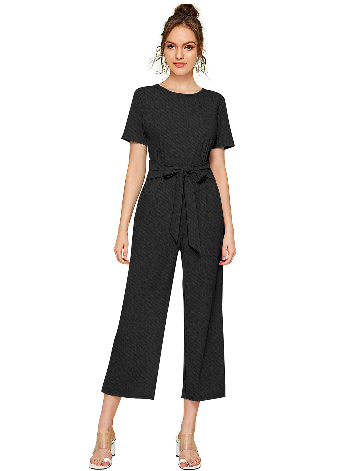 Odette Black Knit Fabric Jumpsuit For Women