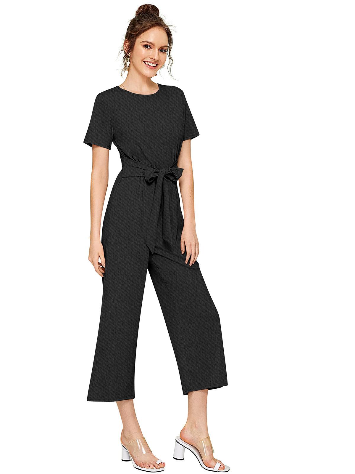 Odette Black Knit Fabric Jumpsuit For Women