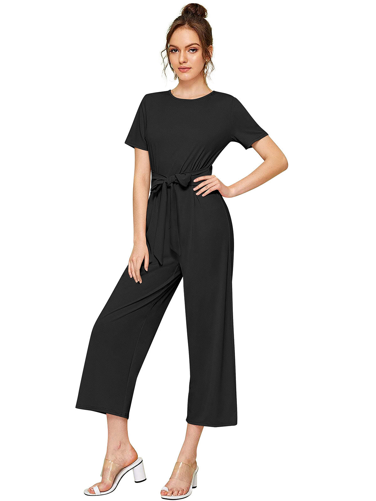 Odette Black Knit Fabric Jumpsuit For Women
