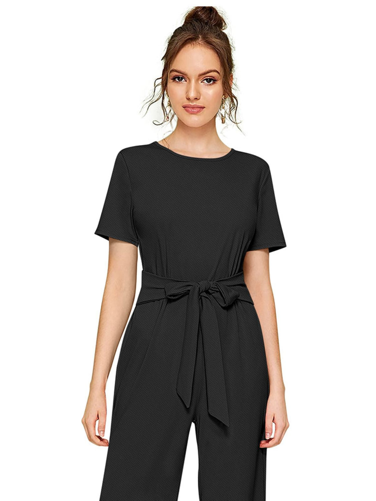 Odette Black Knit Fabric Jumpsuit For Women