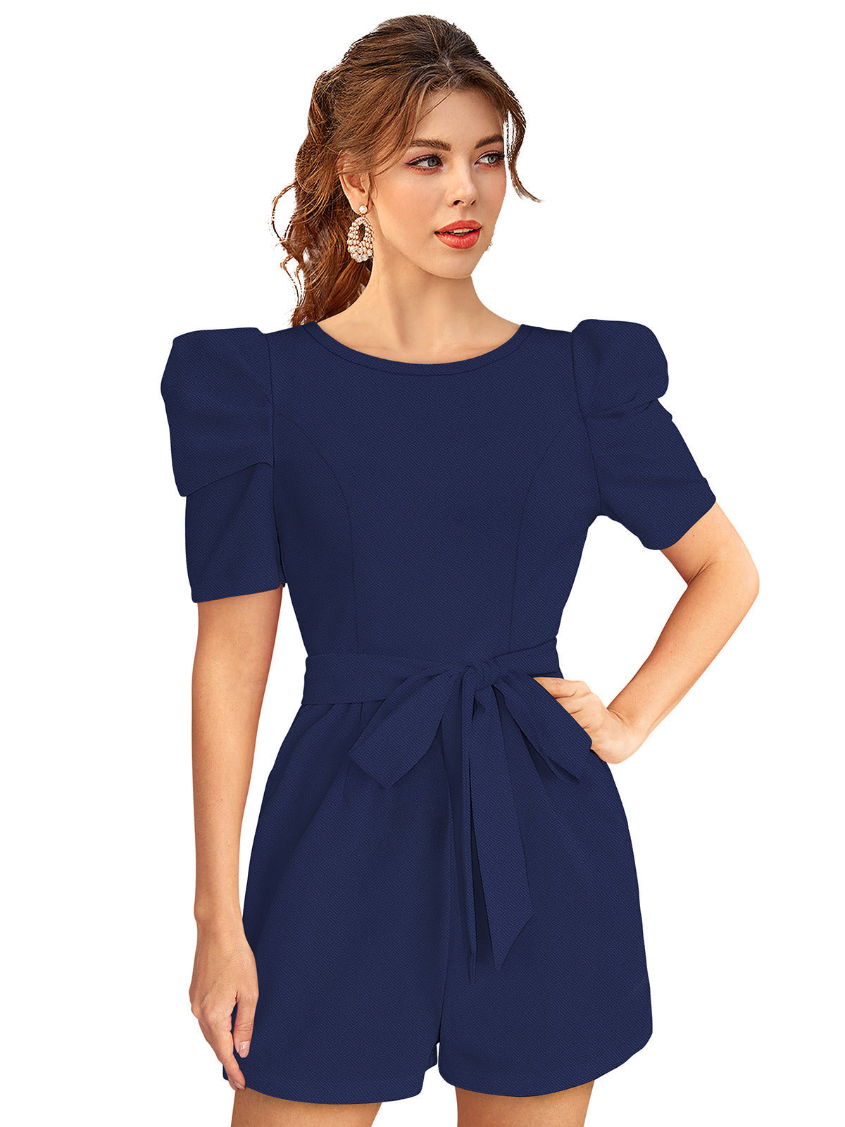 Odette Blue Knit Fabric Jumpsuit For Women
