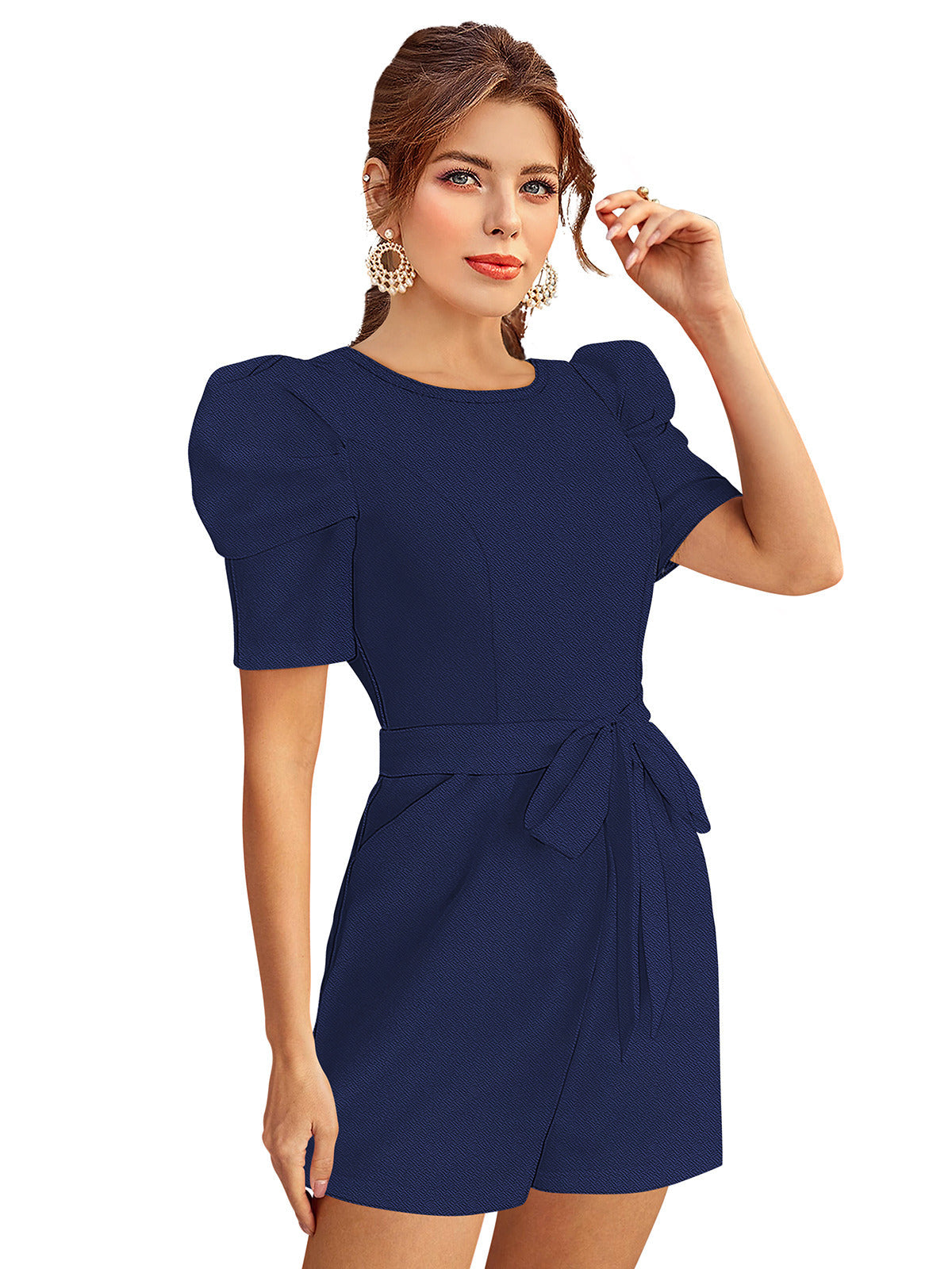 Odette Blue Knit Fabric Jumpsuit For Women