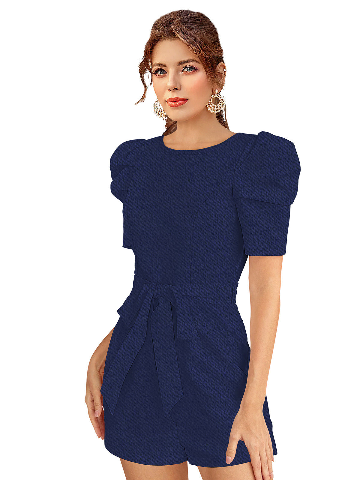 Odette Blue Knit Fabric Jumpsuit For Women