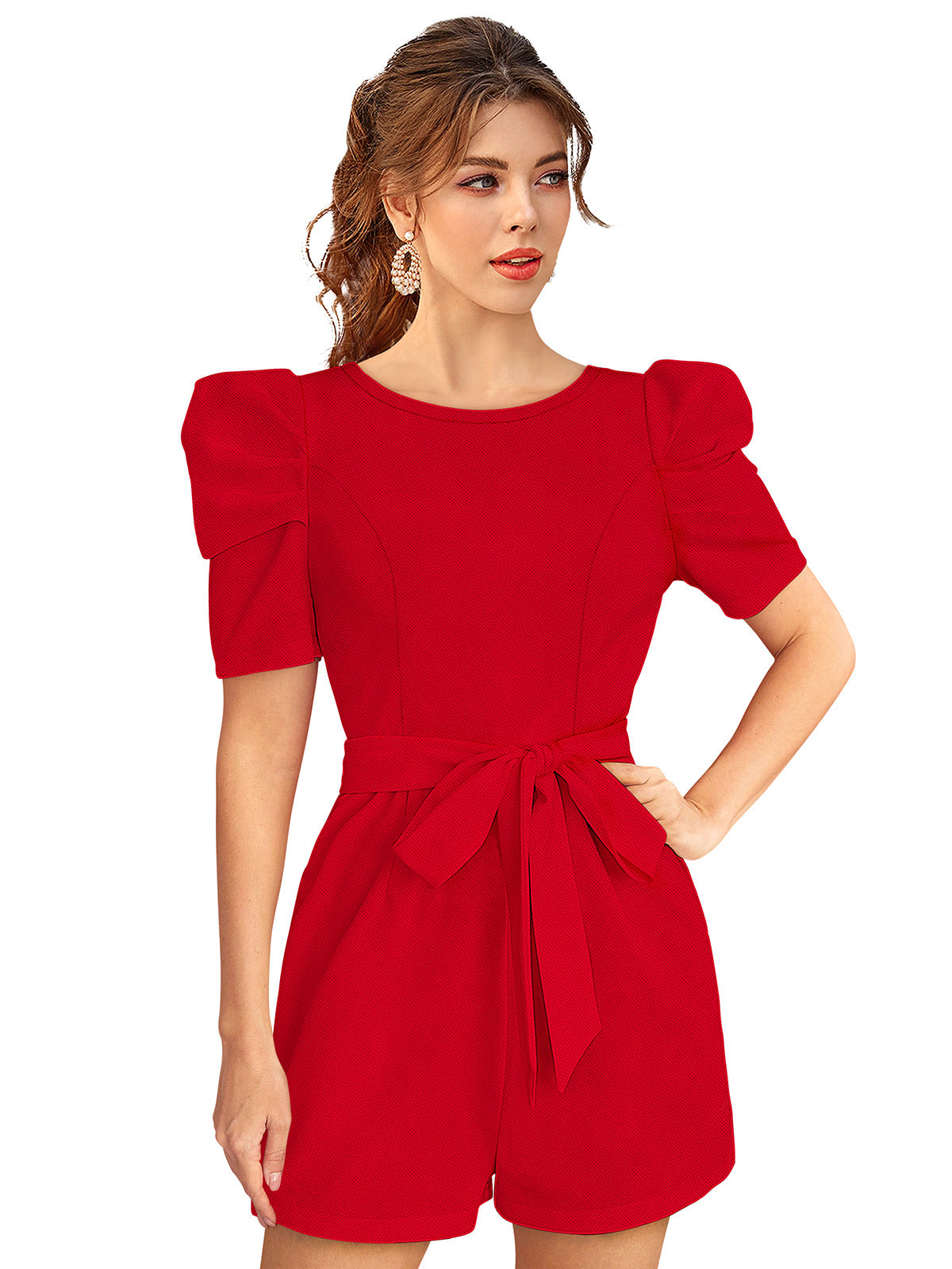 Odette Red Knit Fabric Jumpsuit For Women