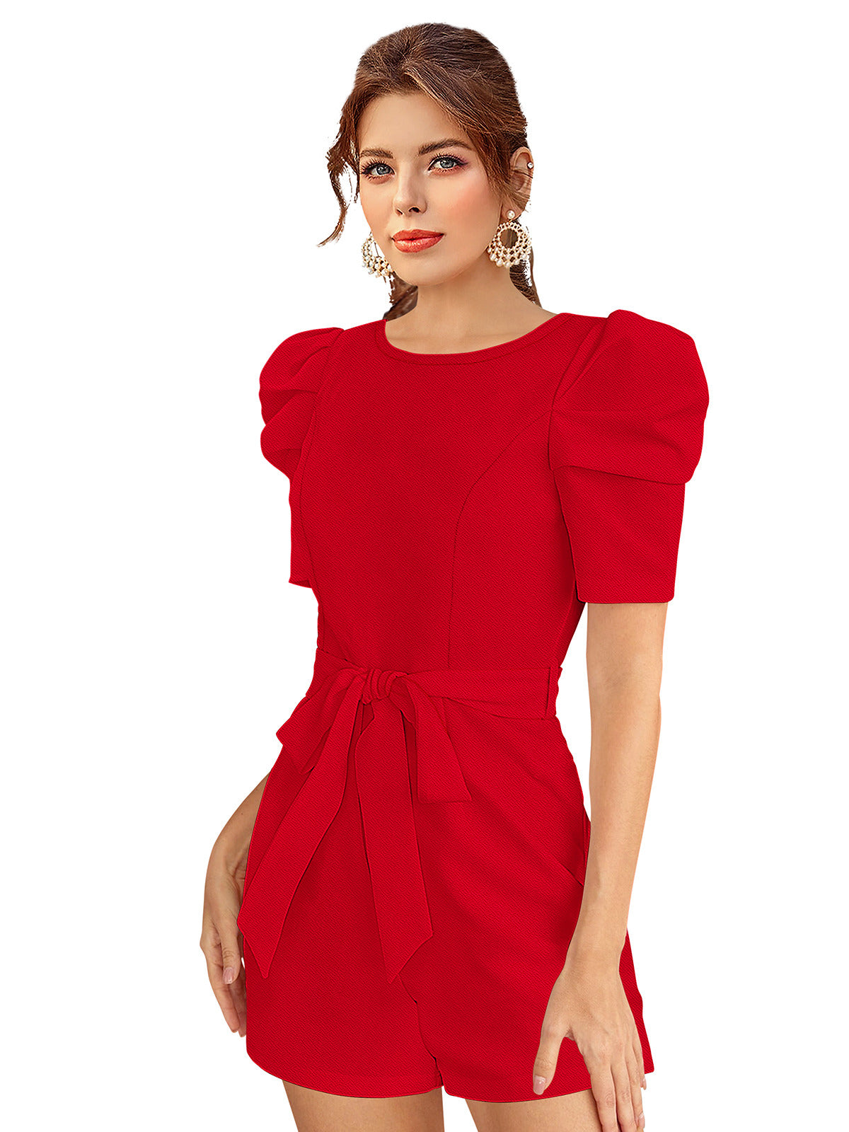 Odette Red Knit Fabric Jumpsuit For Women