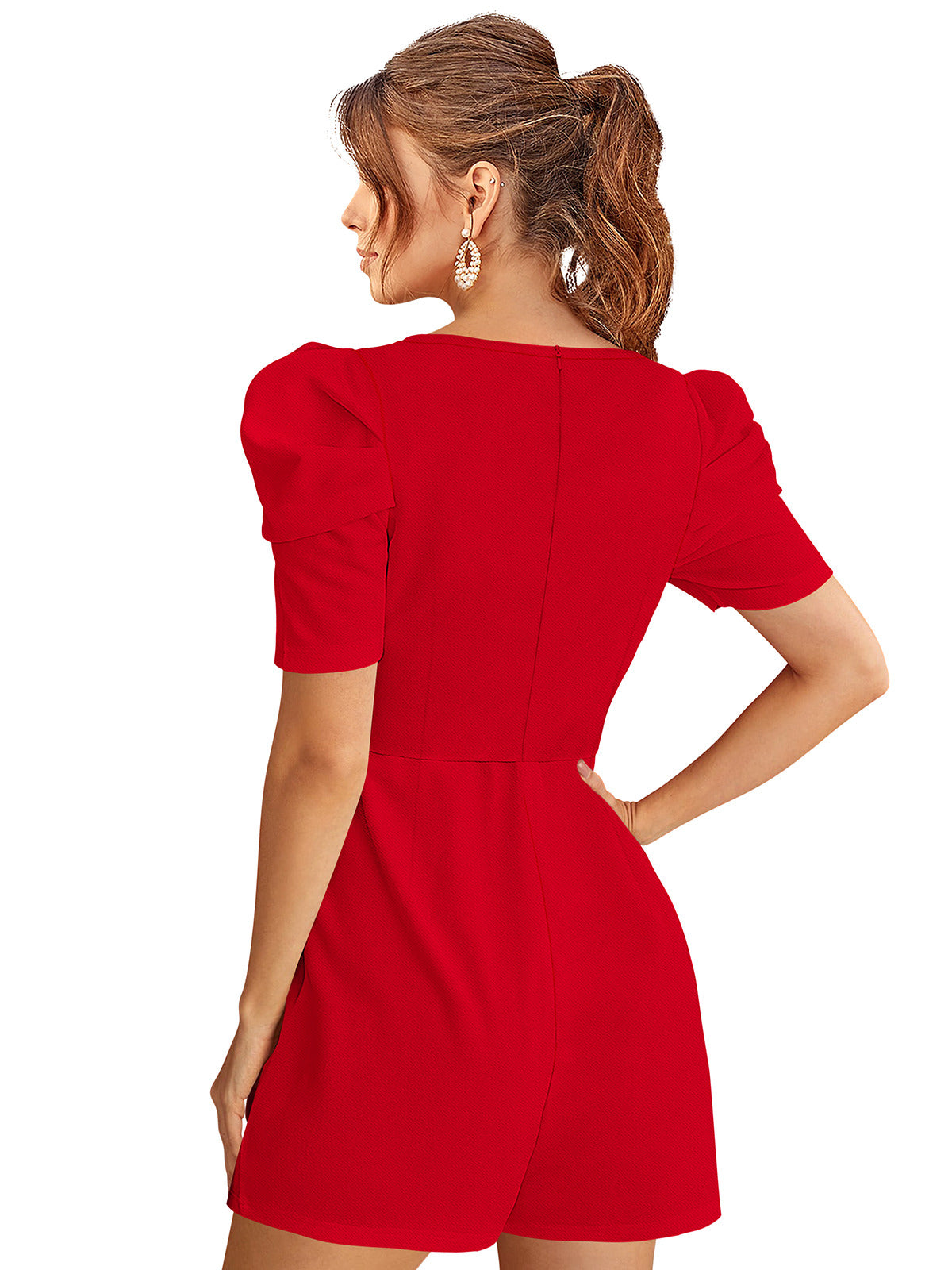 Odette Red Knit Fabric Jumpsuit For Women