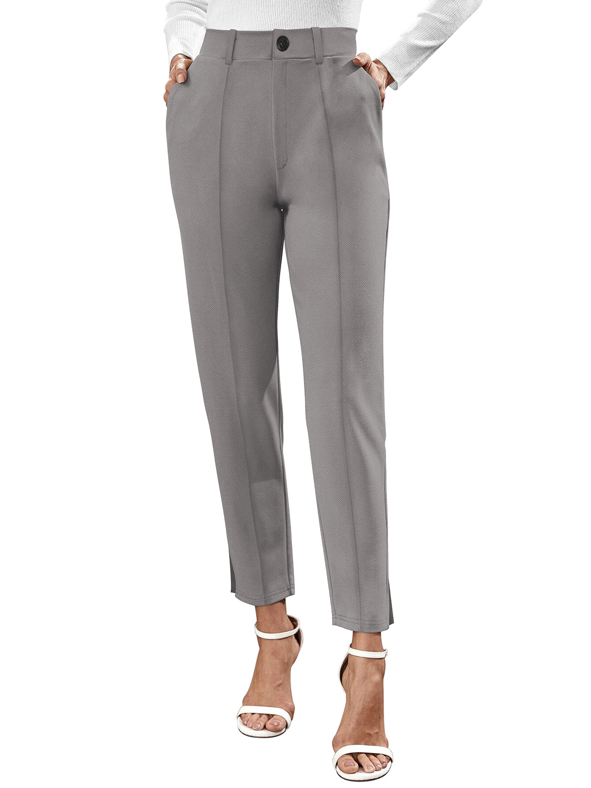 Odette Grey Polyester Solid Trouser For Women