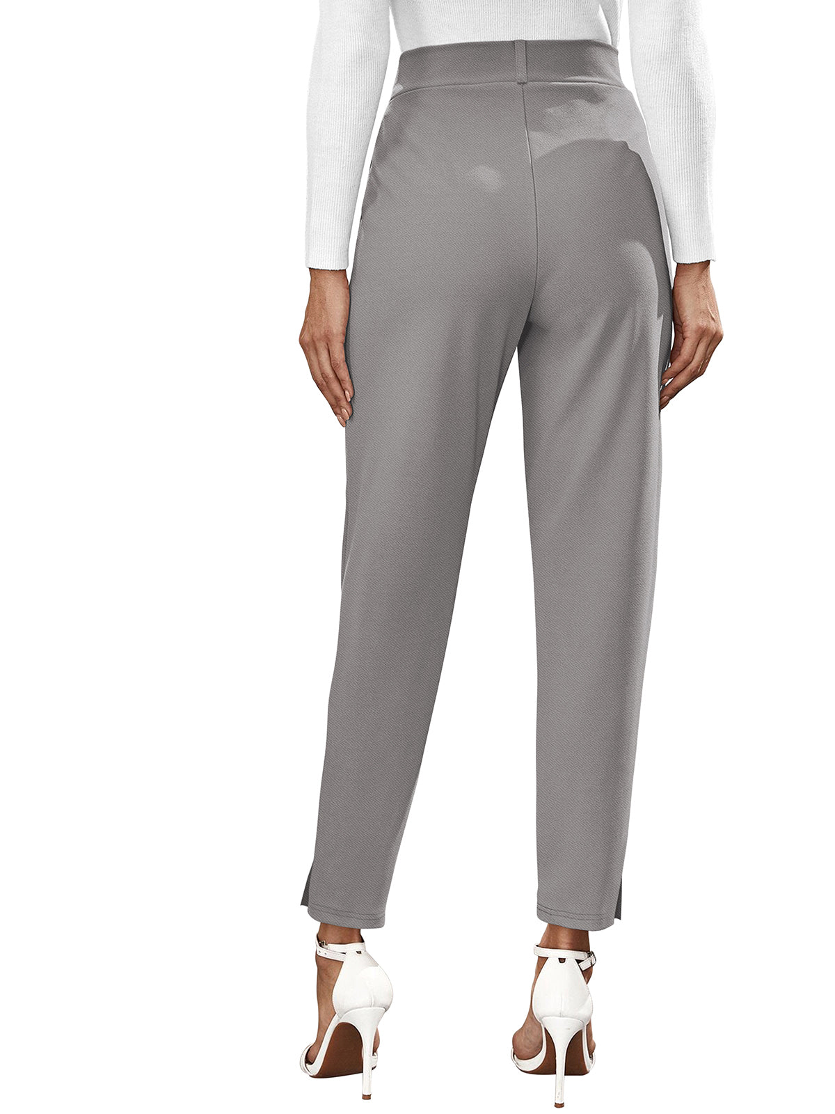 Odette Grey Polyester Solid Trouser For Women