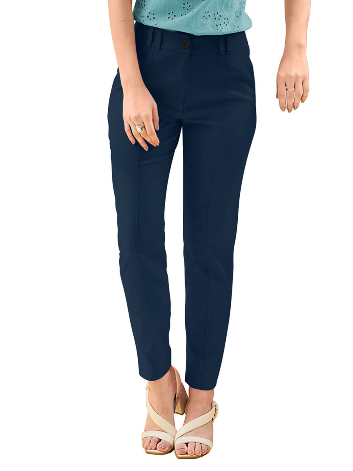 Odette Blue Polyester Trouser For Women