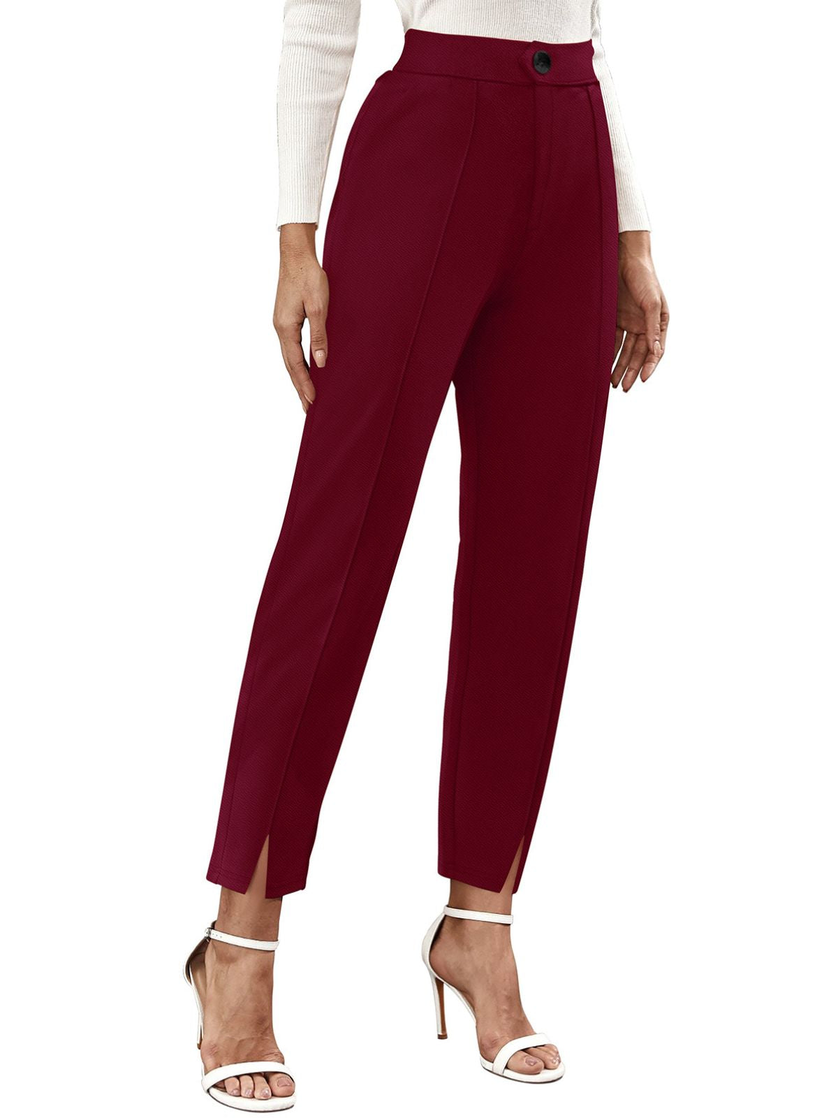 Odette Maroon Polyester Trouser For Women