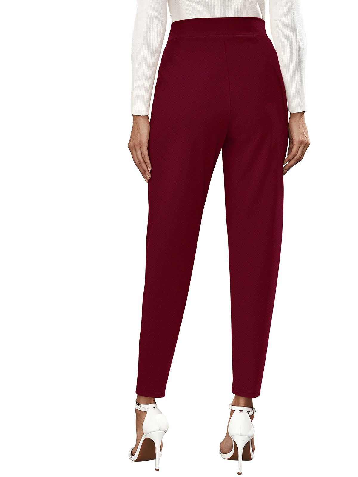 Odette Maroon Polyester Trouser For Women