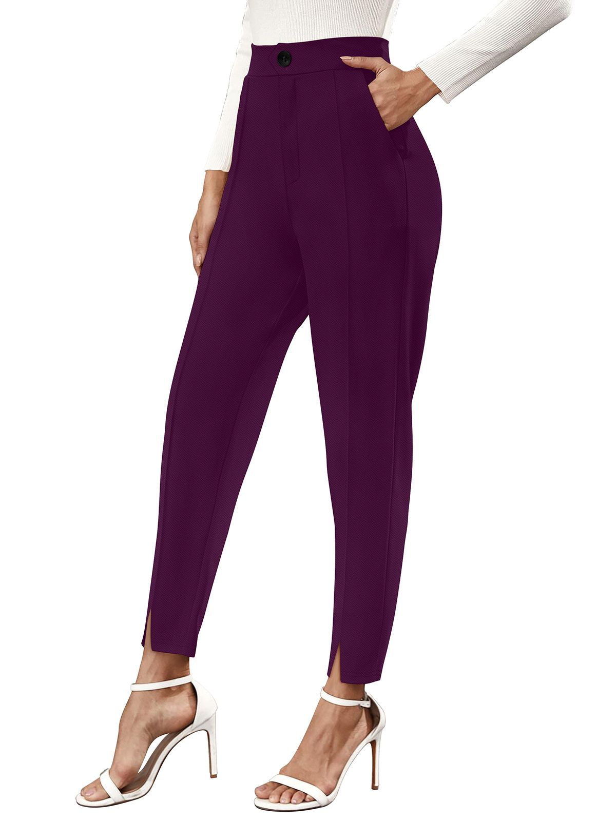 Odette Wine Polyester Trouser For Women
