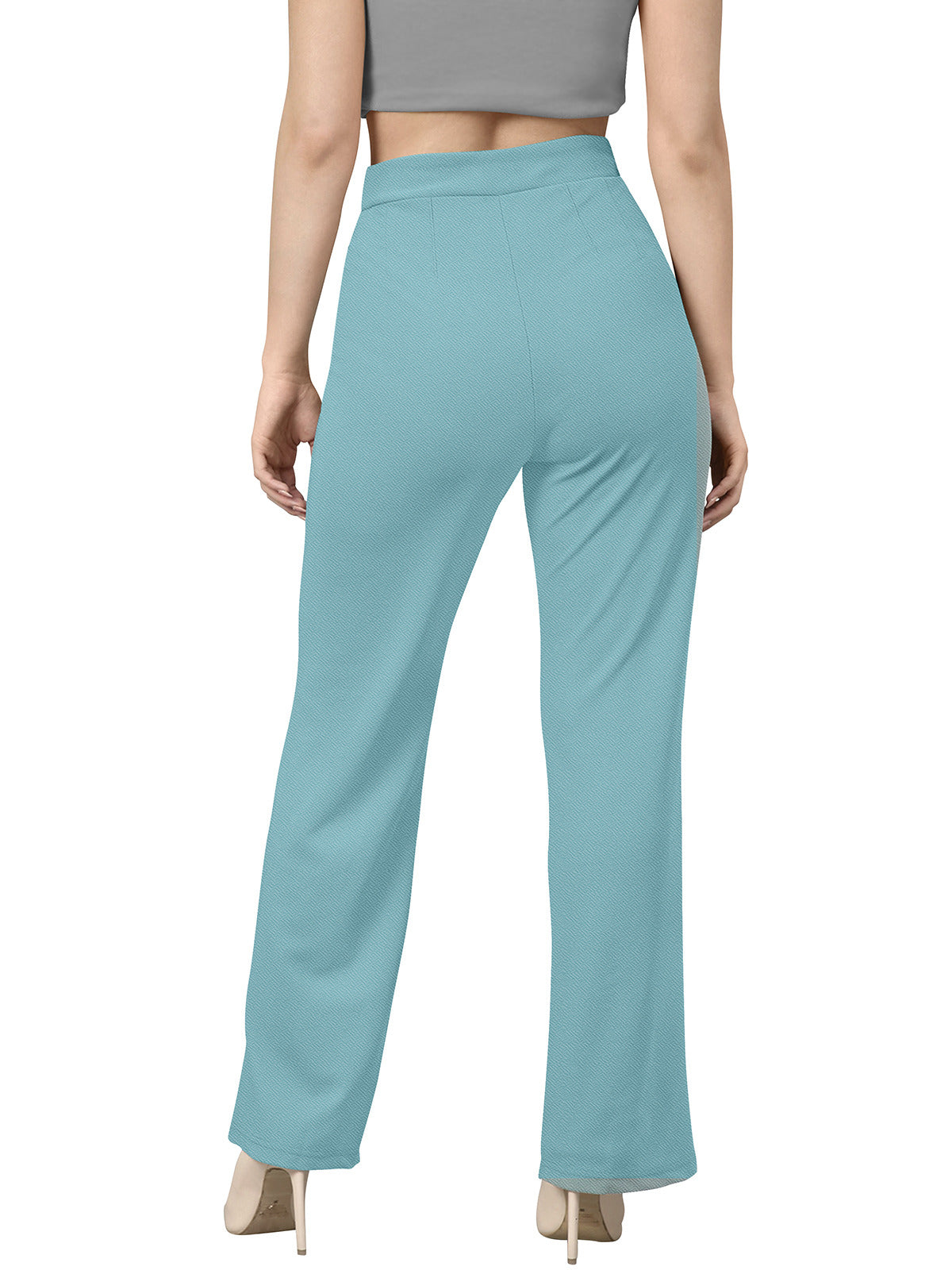 Odette Light Blue Polyester Trouser For Women