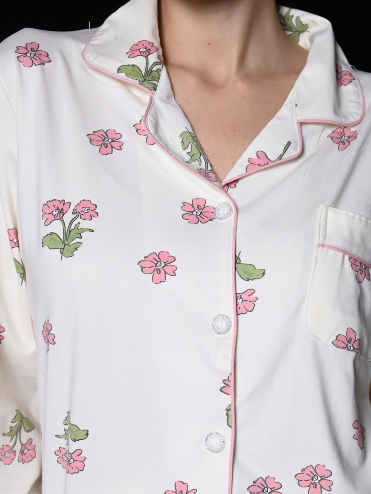 Odette Off White Cotton Jersey Night Suit Set For Women