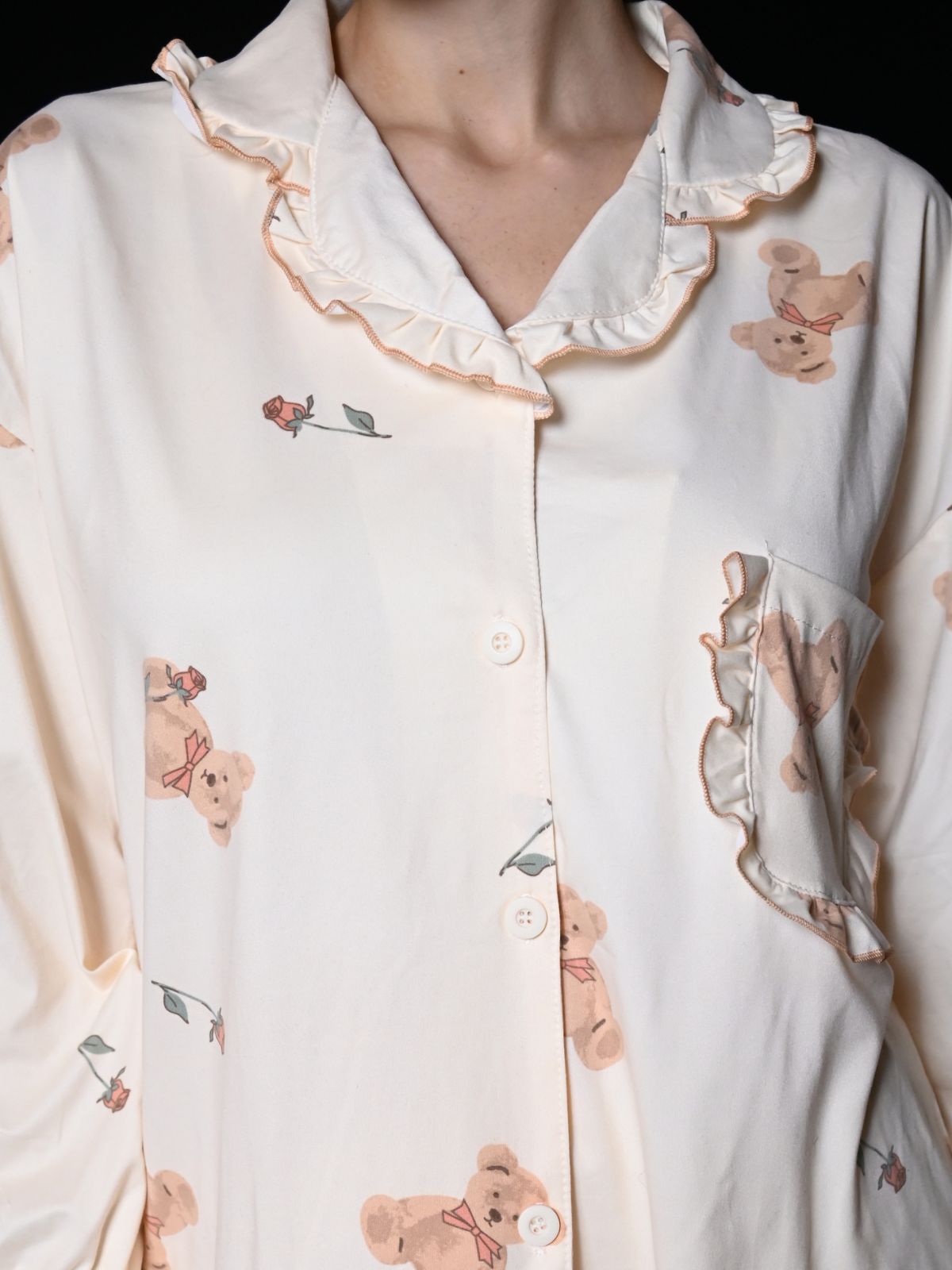 Odette Off White Cotton Printed Night Suit Set For Women
