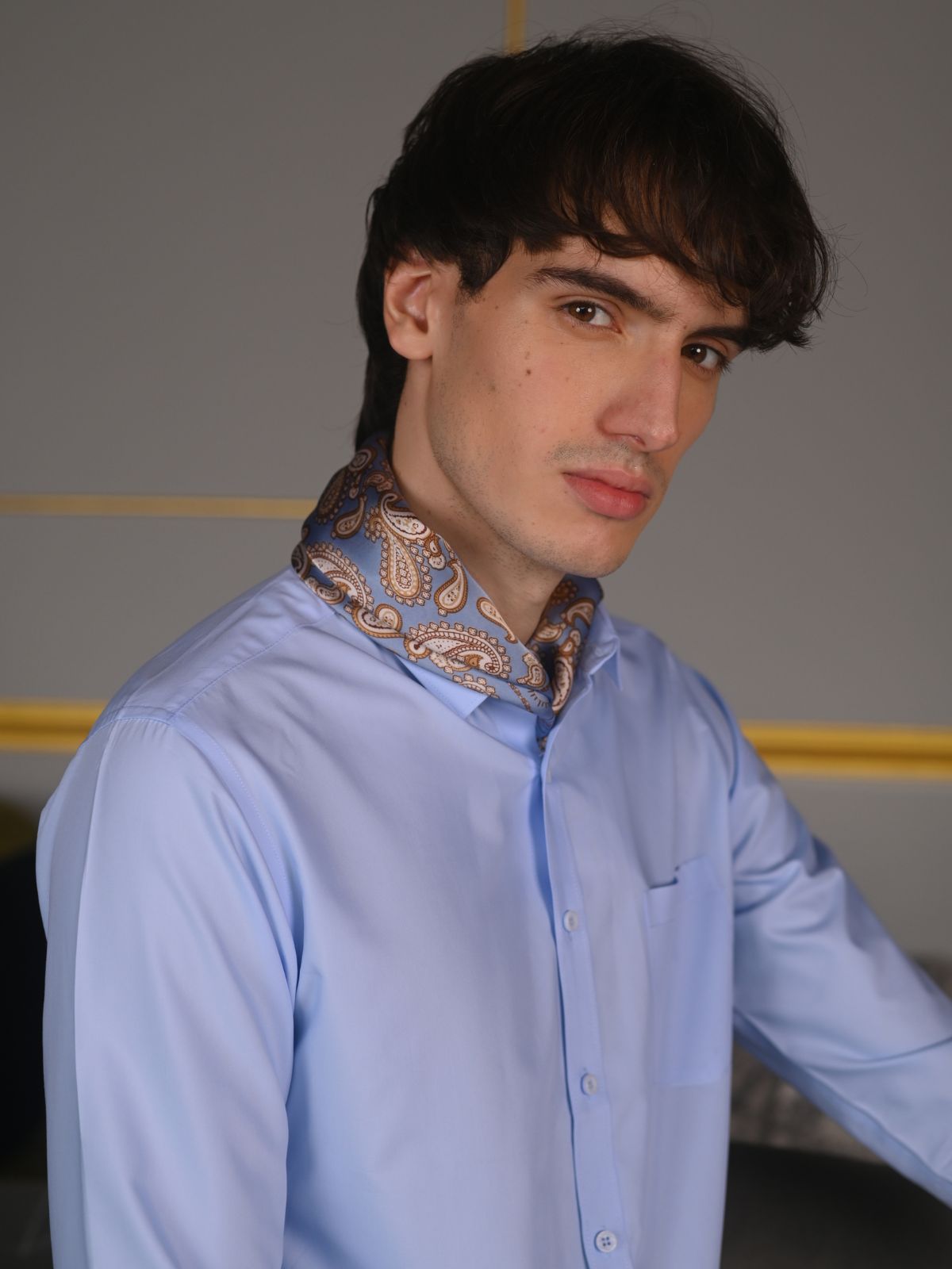 Odette Blue Printed Satin Scarf