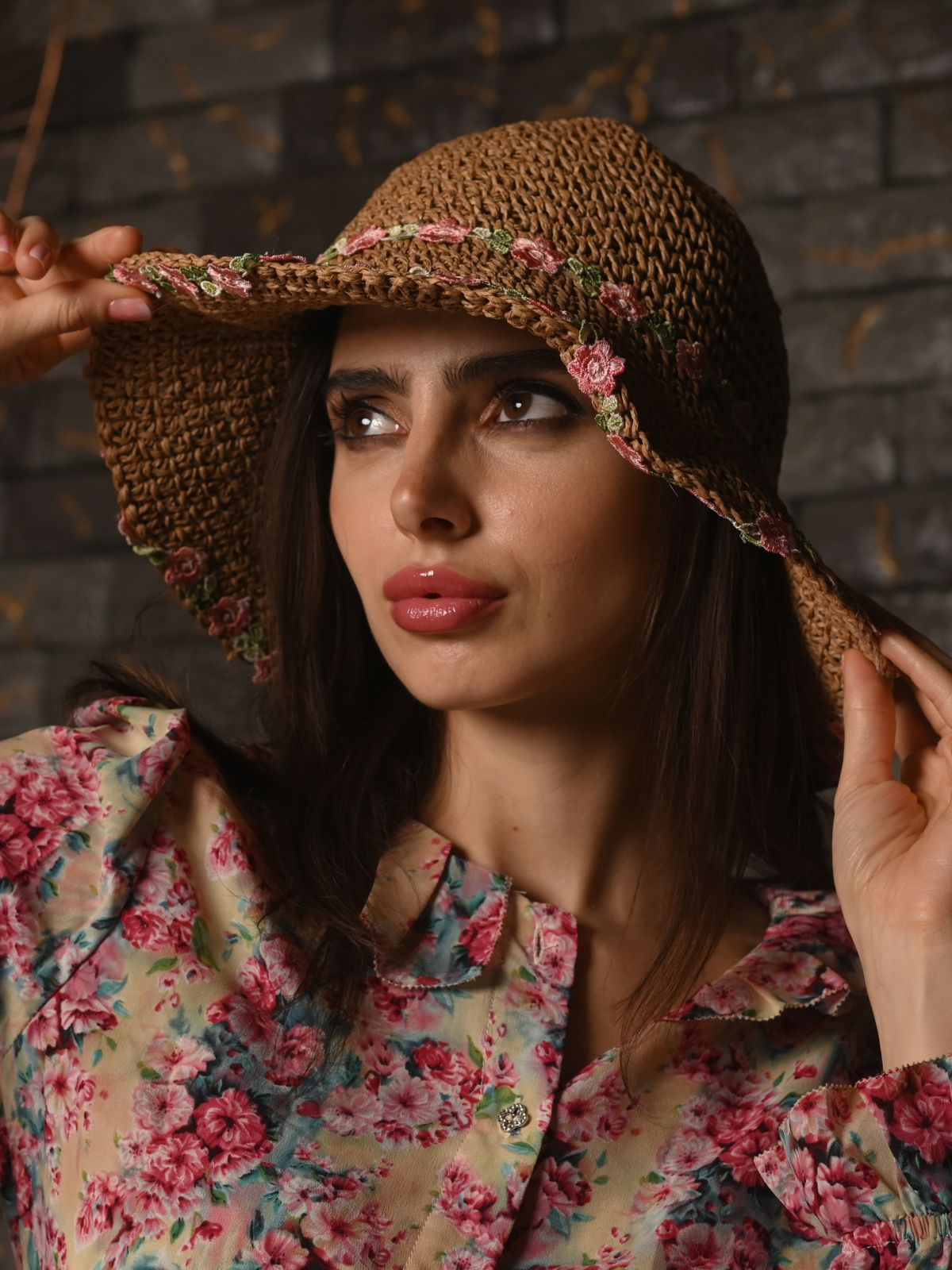 Odette Tan Self Design Embellished Sun Hat For Women