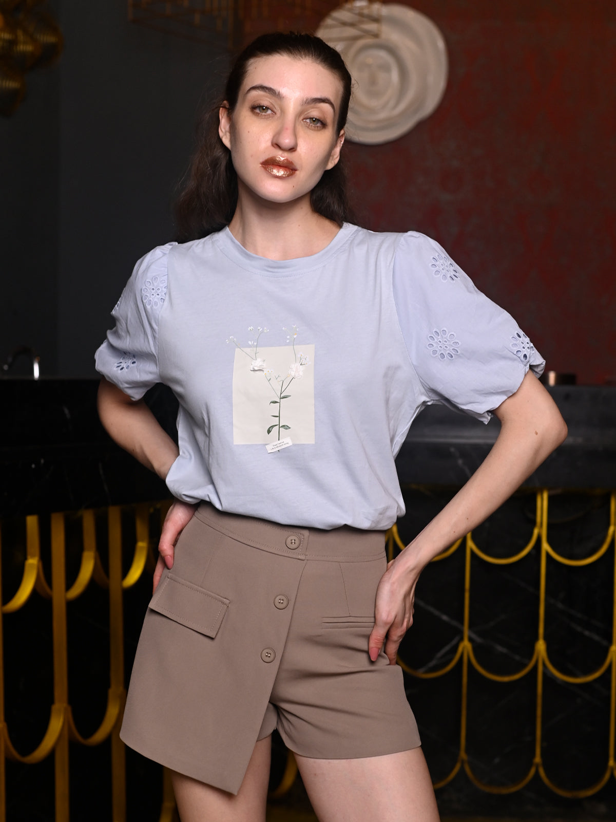 Odette Beige Polyester Suede Solid Shorts For Women