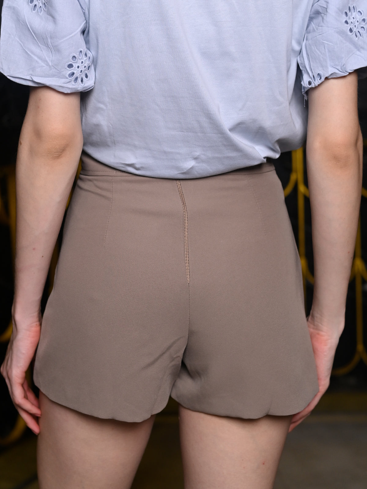 Odette Beige Polyester Suede Solid Shorts For Women