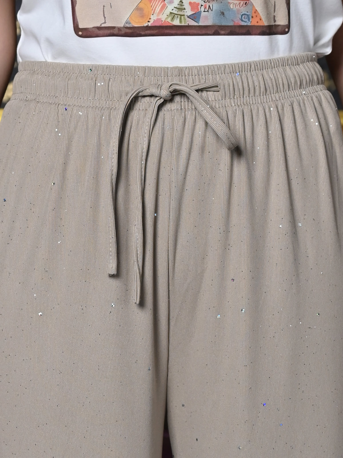 Odette Beige Knit Rib Trouser For Women