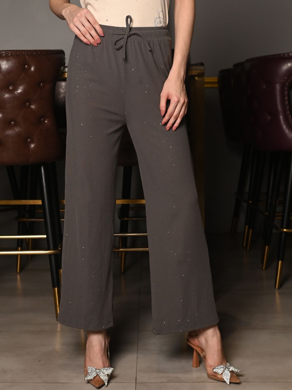 Odette Grey Knit Rib Trouser For Women