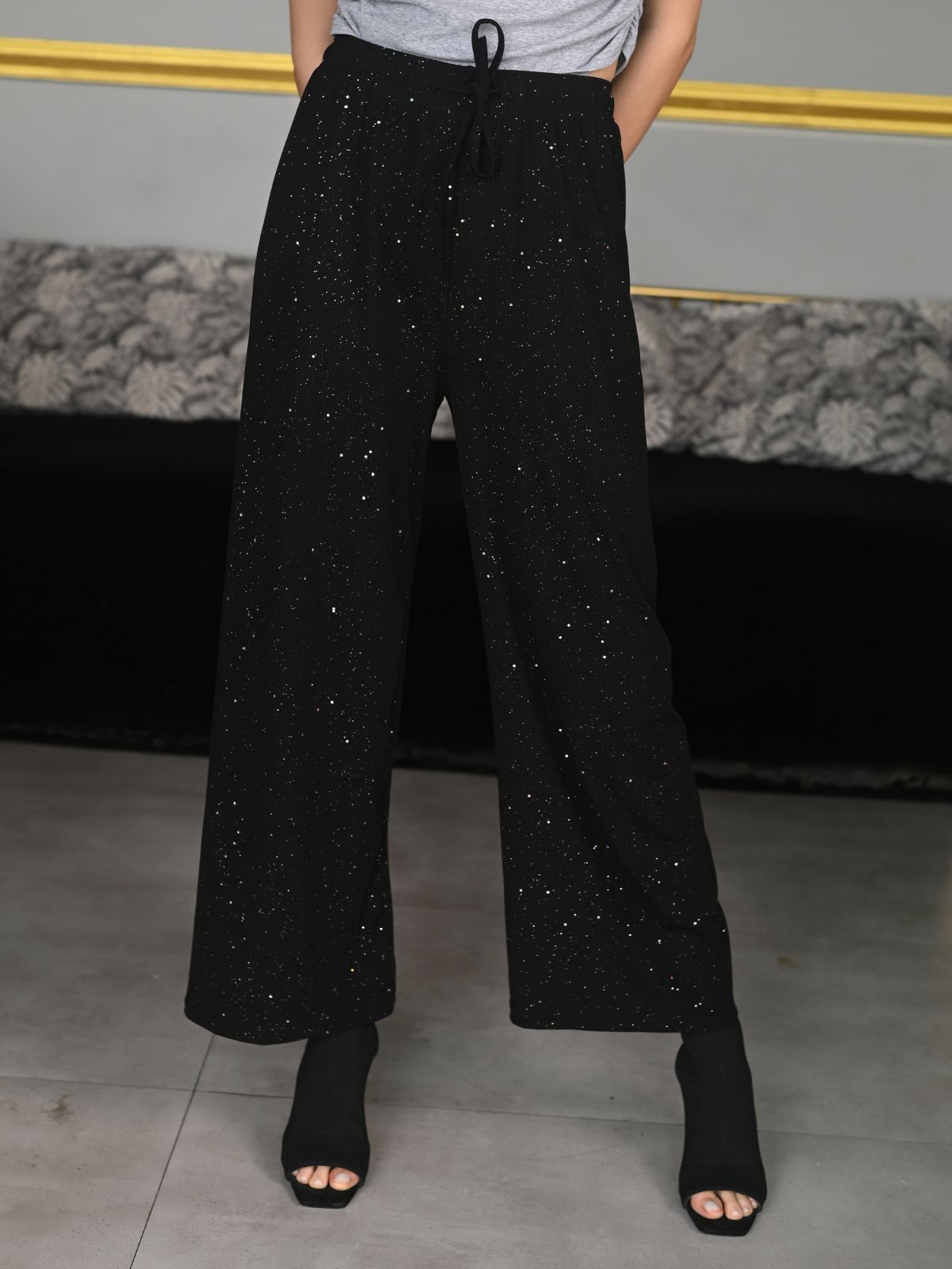 Odette Black Knit Rib Trouser For Women