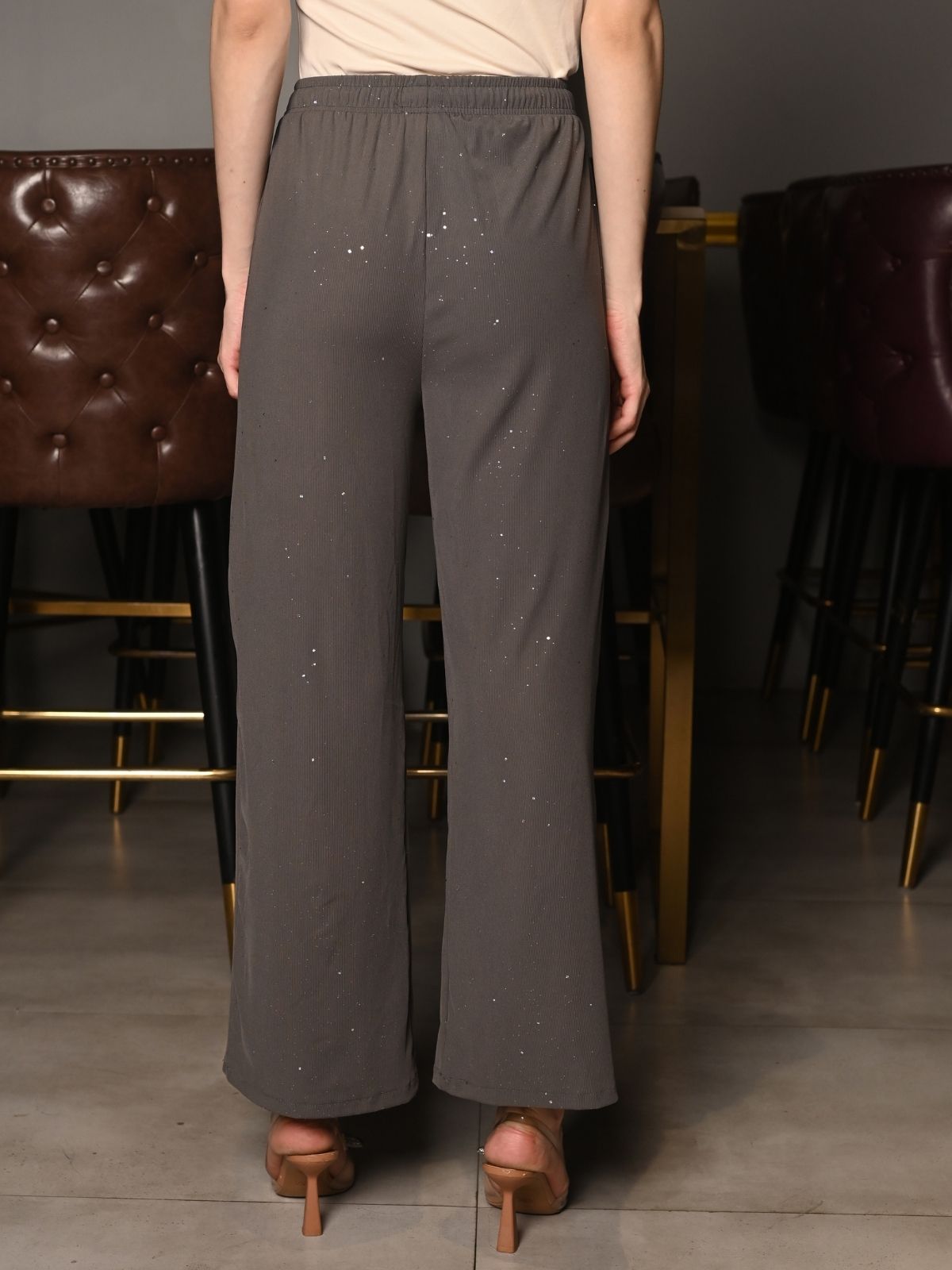 Odette Grey Knit Rib Trouser For Women