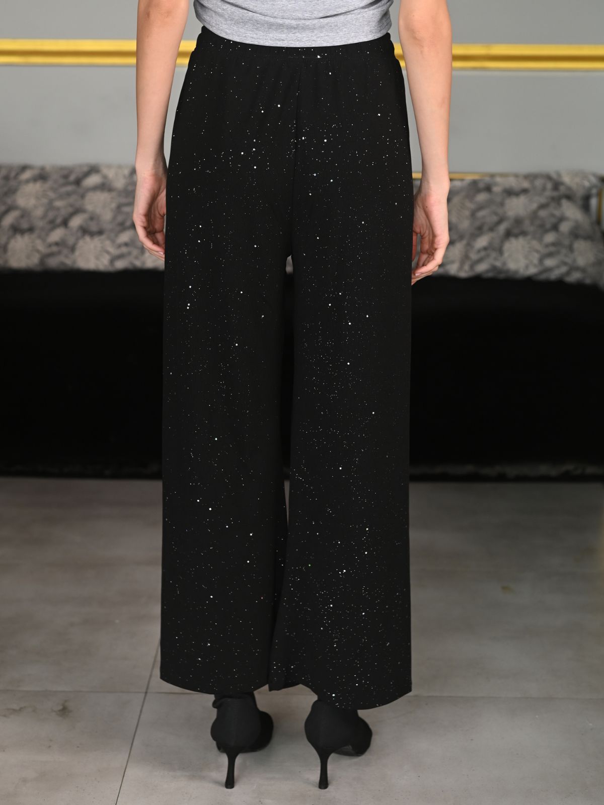 Odette Black Knit Rib Trouser For Women