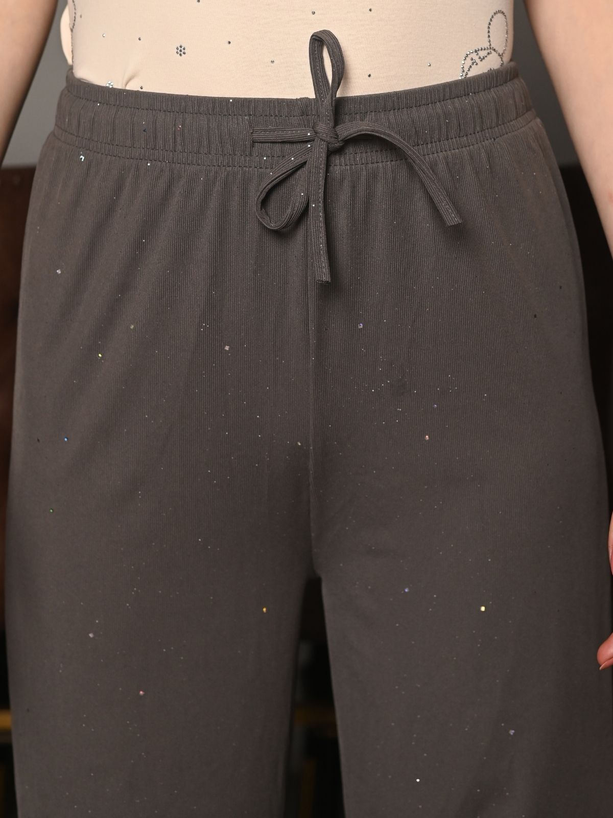 Odette Grey Knit Rib Trouser For Women