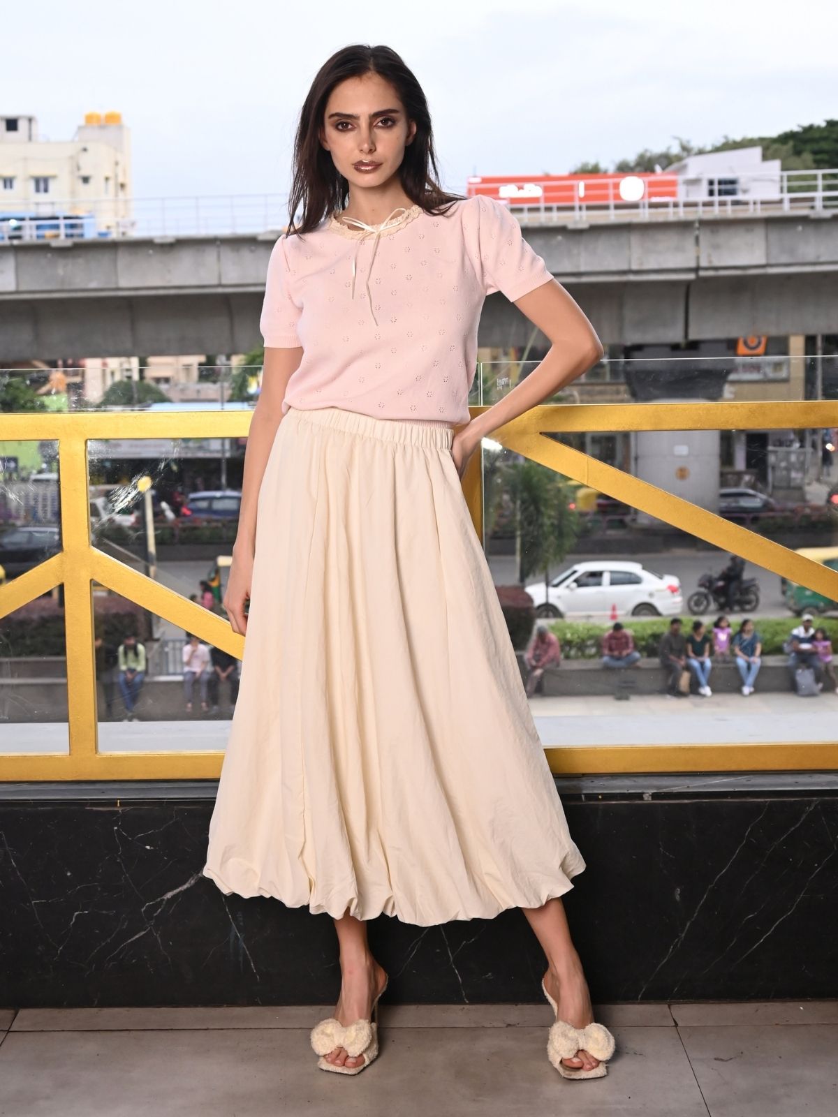 Odette Peach Cotton Rib Top For Women