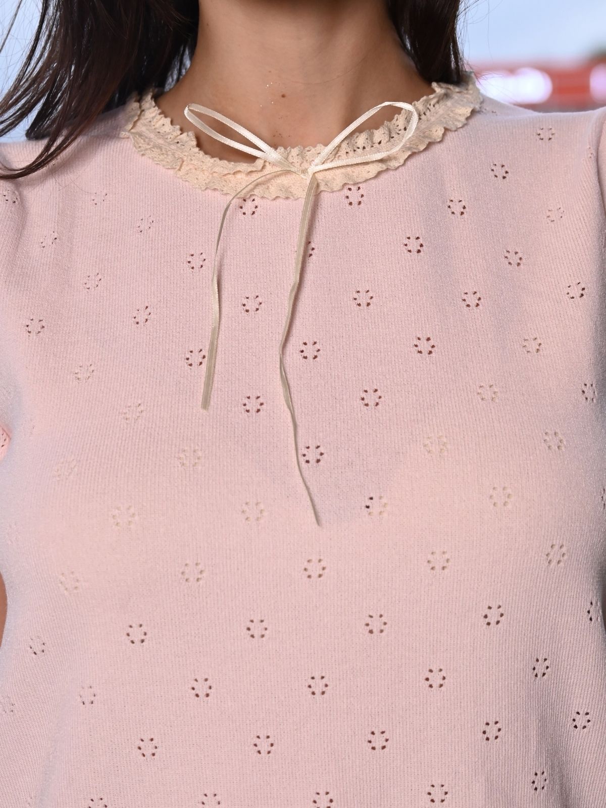 Odette Peach Cotton Rib Top For Women