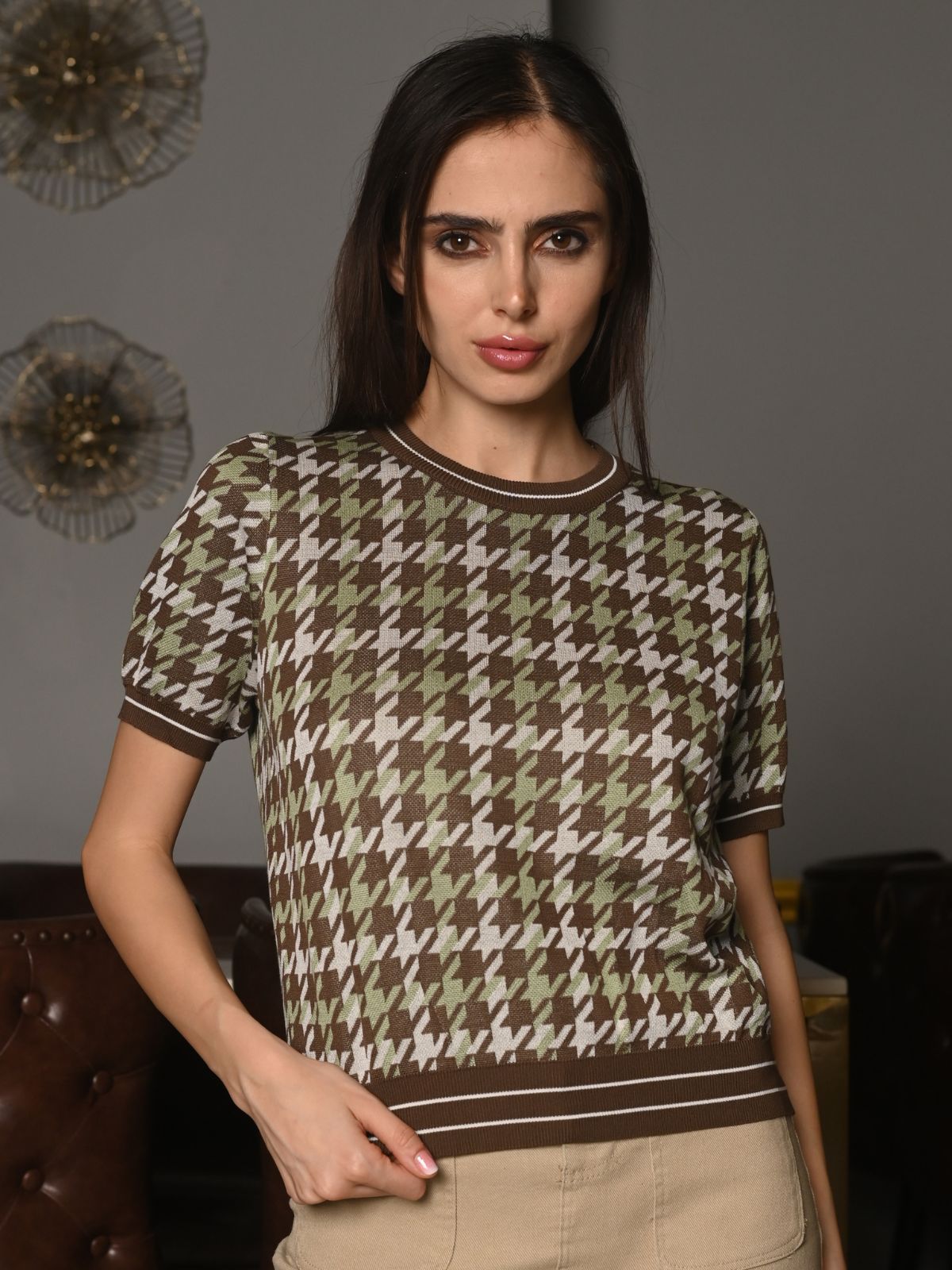 Odette Multicolored Designed Rib T-Shirt For Women