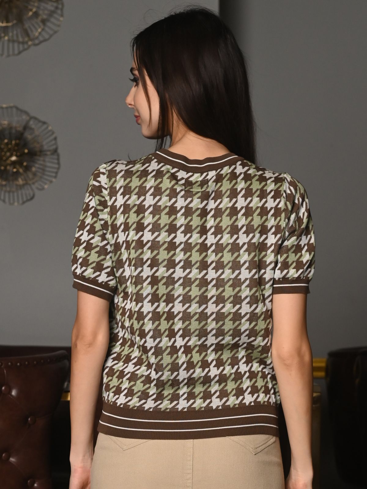Odette Multicolored Designed Rib T-Shirt For Women