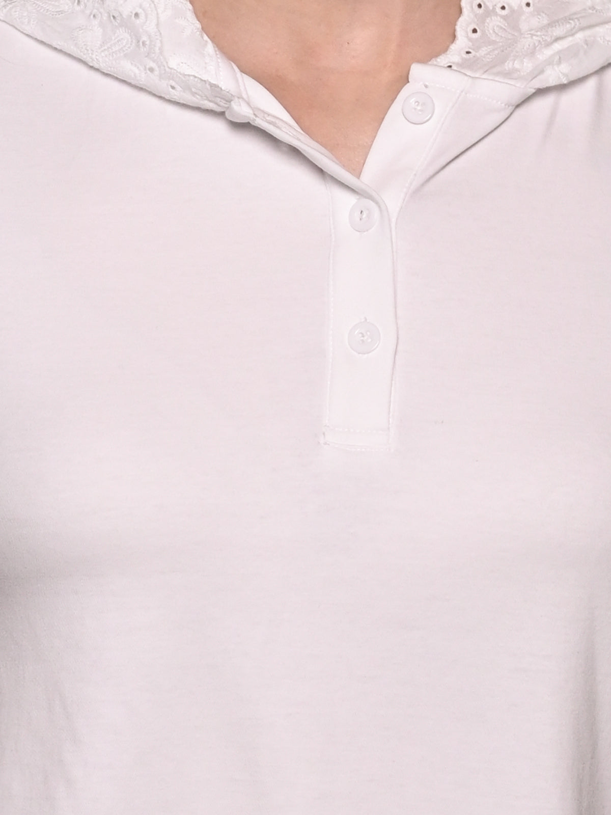 Odette White Cotton Blend Jersey Solid With Hakoba T-Shirt For Women