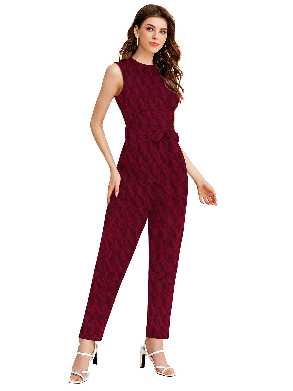 Odette Maroon Knit Fabric Jumpsuit For Women