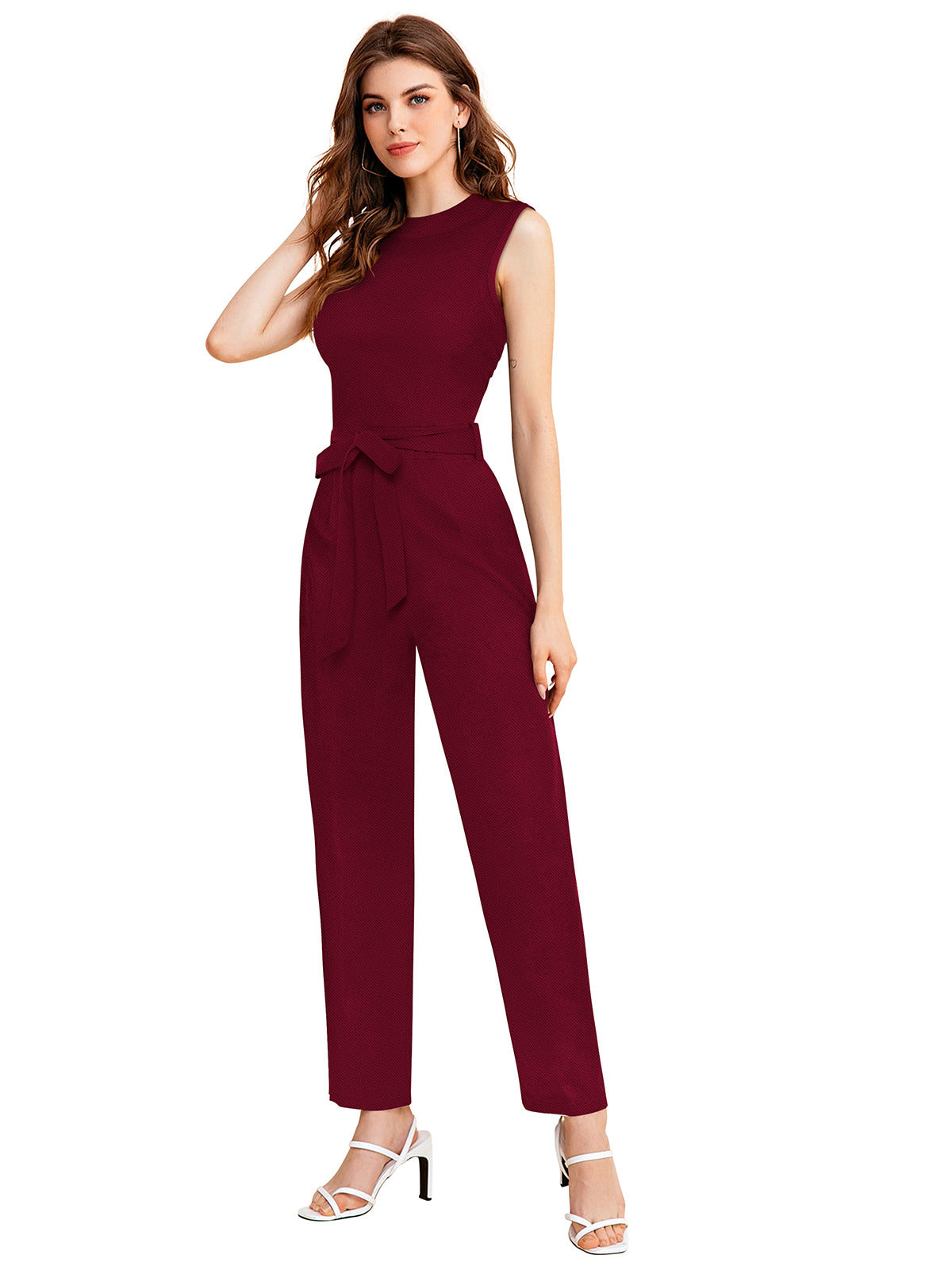 Odette Maroon Knit Fabric Jumpsuit For Women