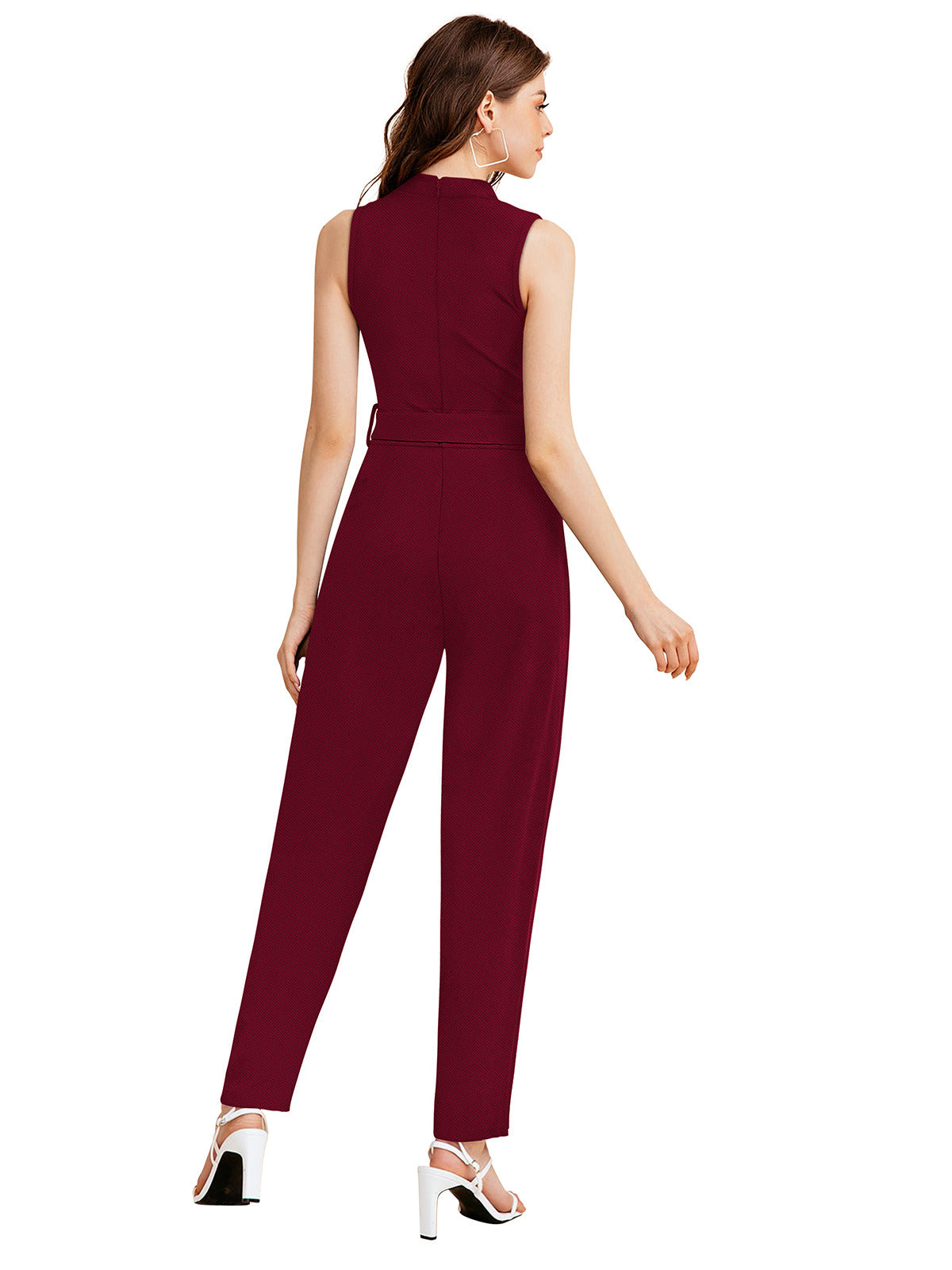 Odette Maroon Knit Fabric Jumpsuit For Women