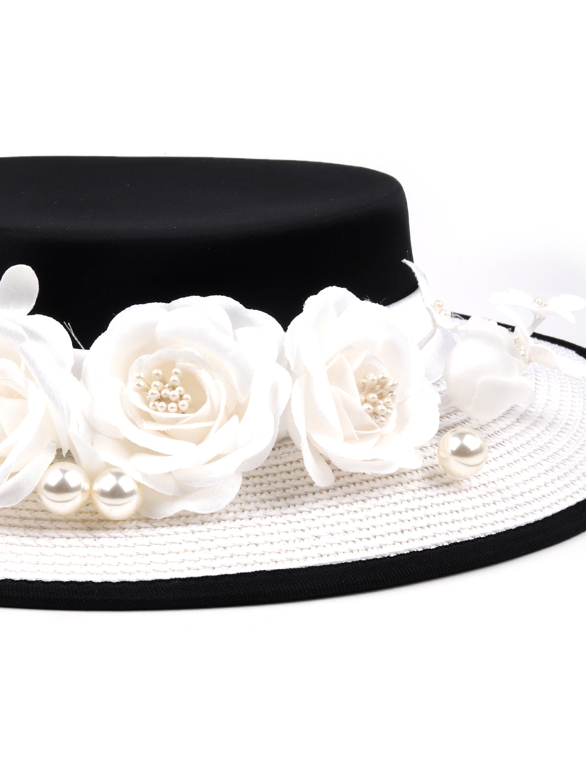 Odette Women White And Black Flower Embellished Hat