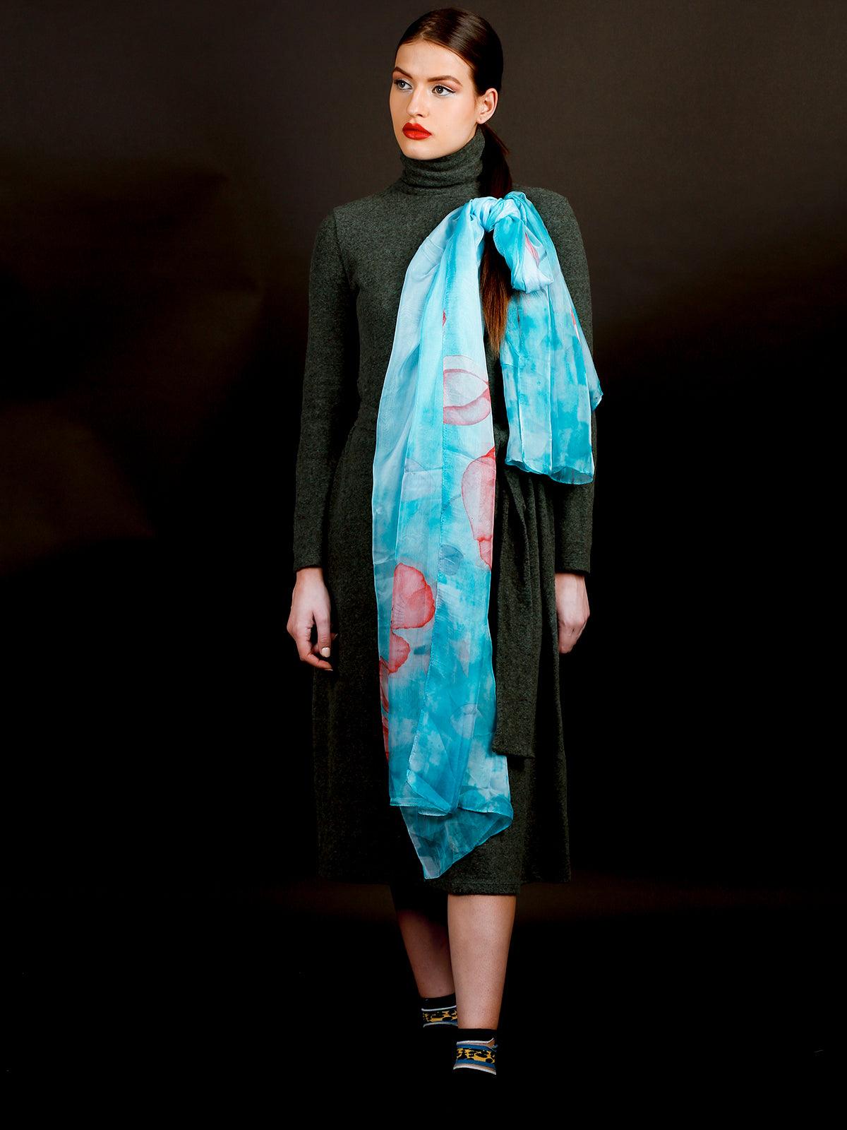 Double-shaded aqua green scarf - Odette