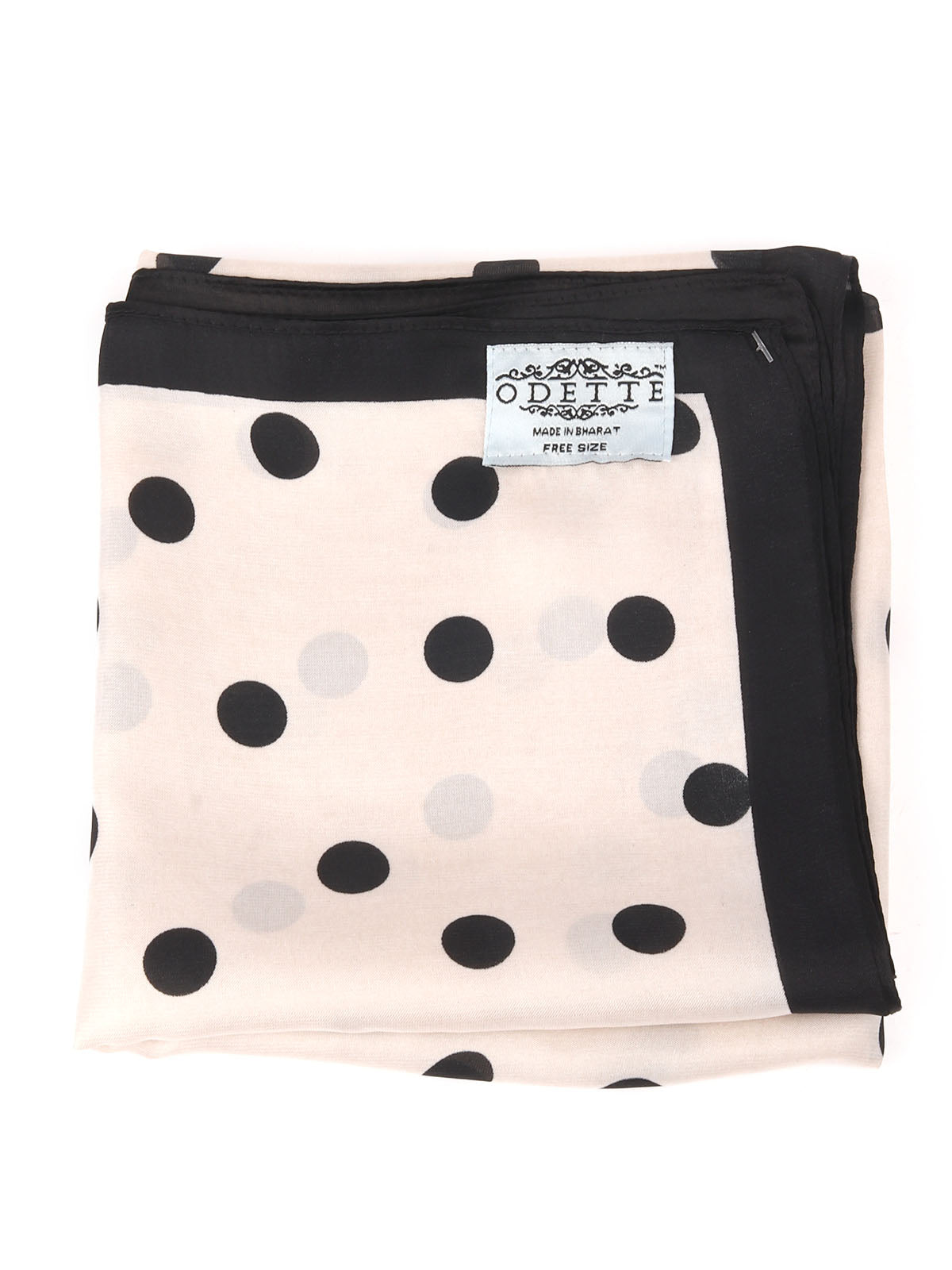 Odette Beige and Black Printed Satin Scarf For Women
