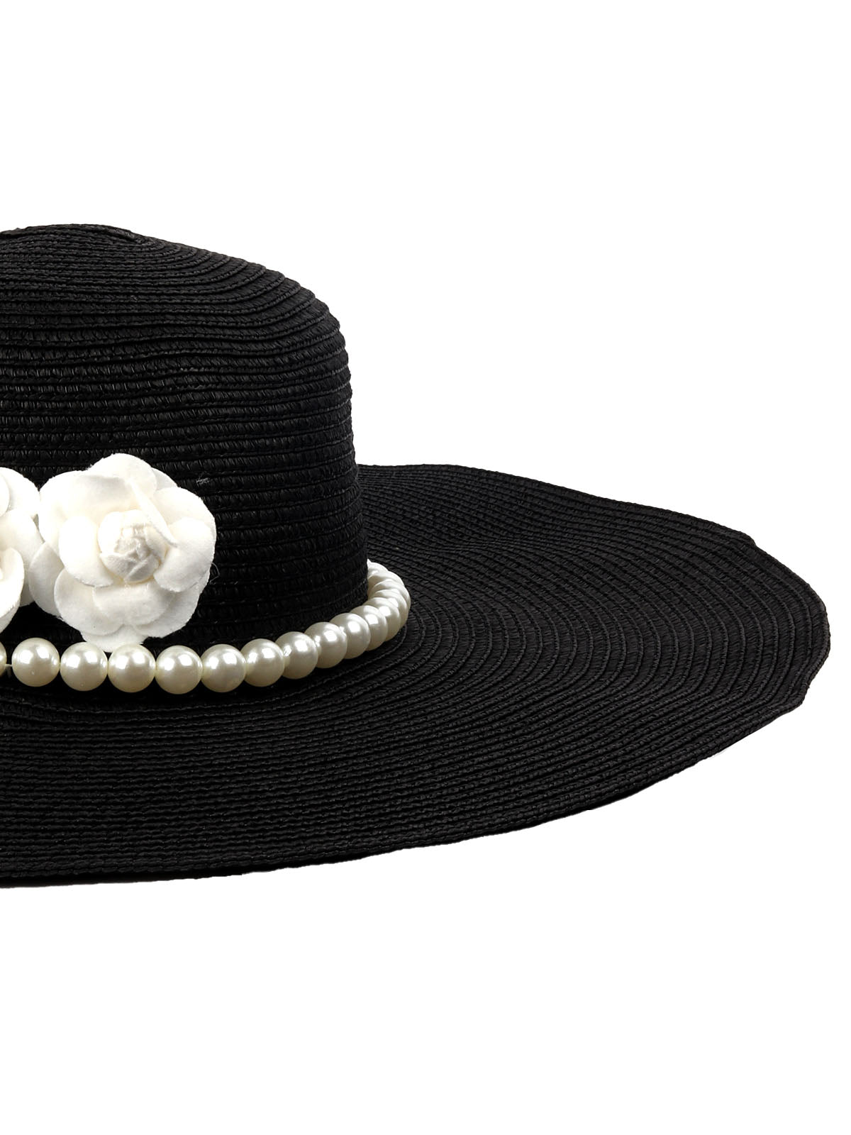 Odette Black Self Design Embellished Sun Hat For Women