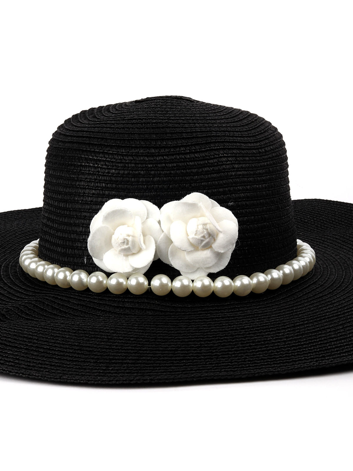 Odette Black Self Design Embellished Sun Hat For Women