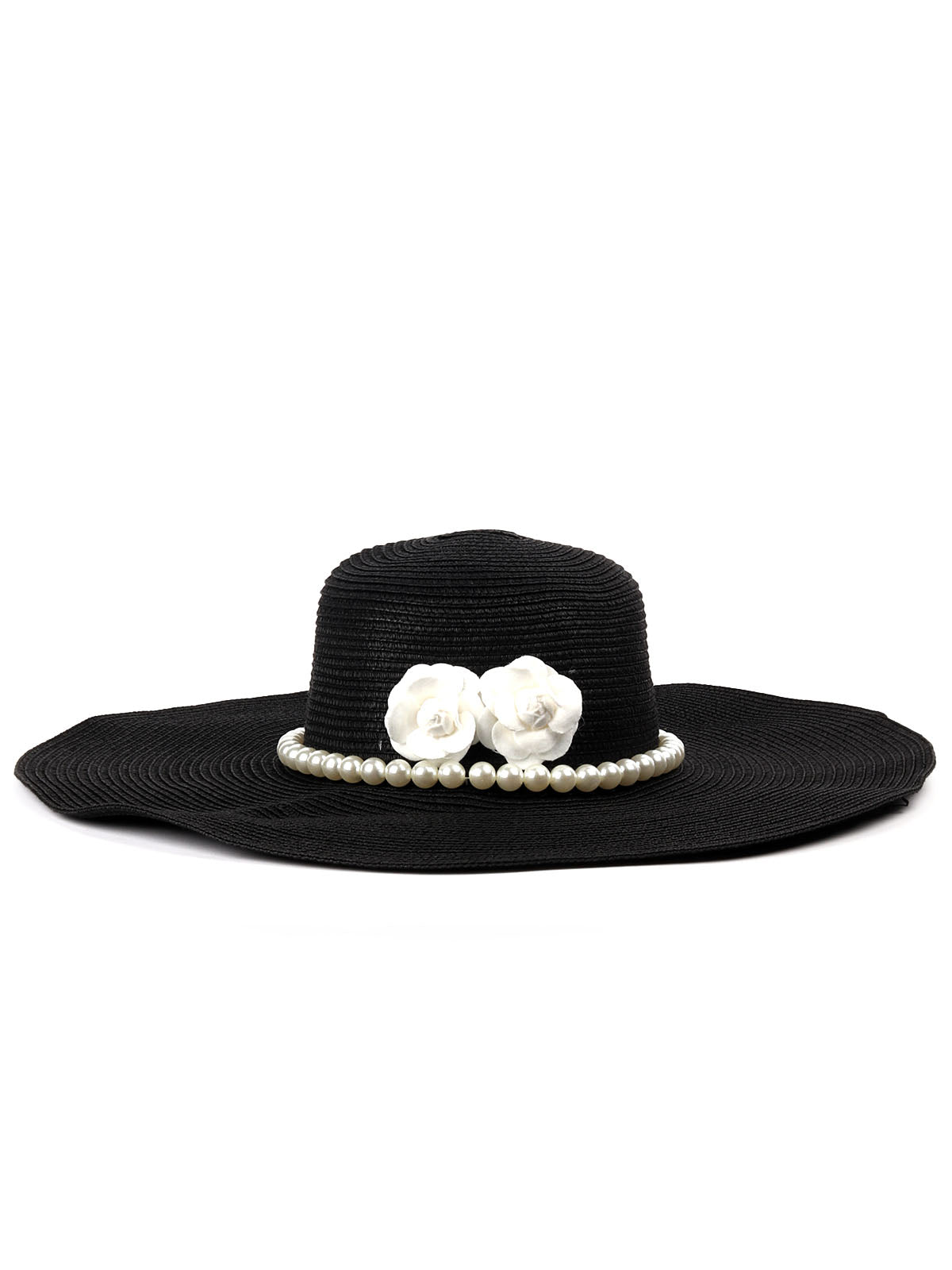 Odette Black Self Design Embellished Sun Hat For Women