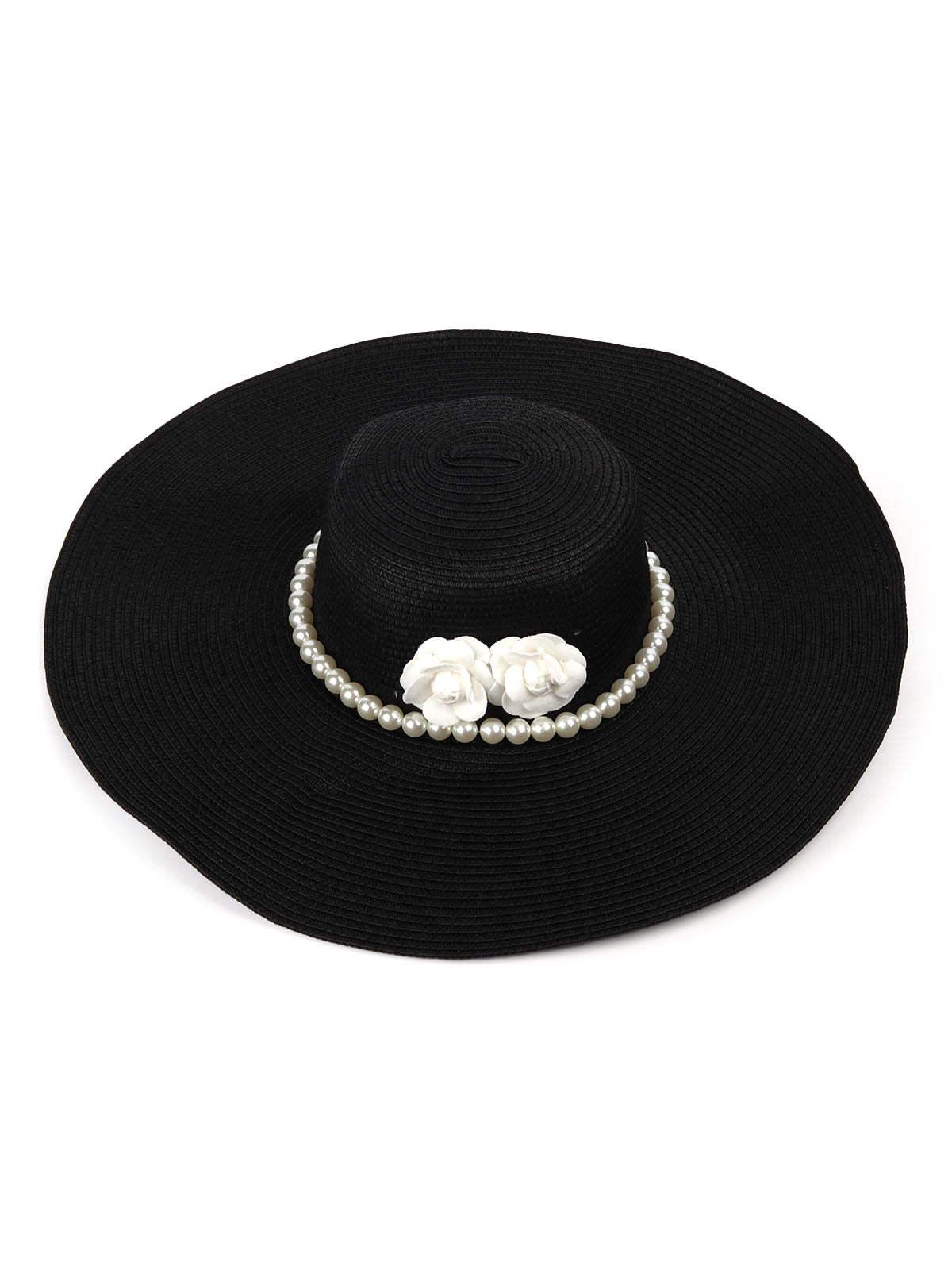 Odette Black Self Design Embellished Sun Hat For Women
