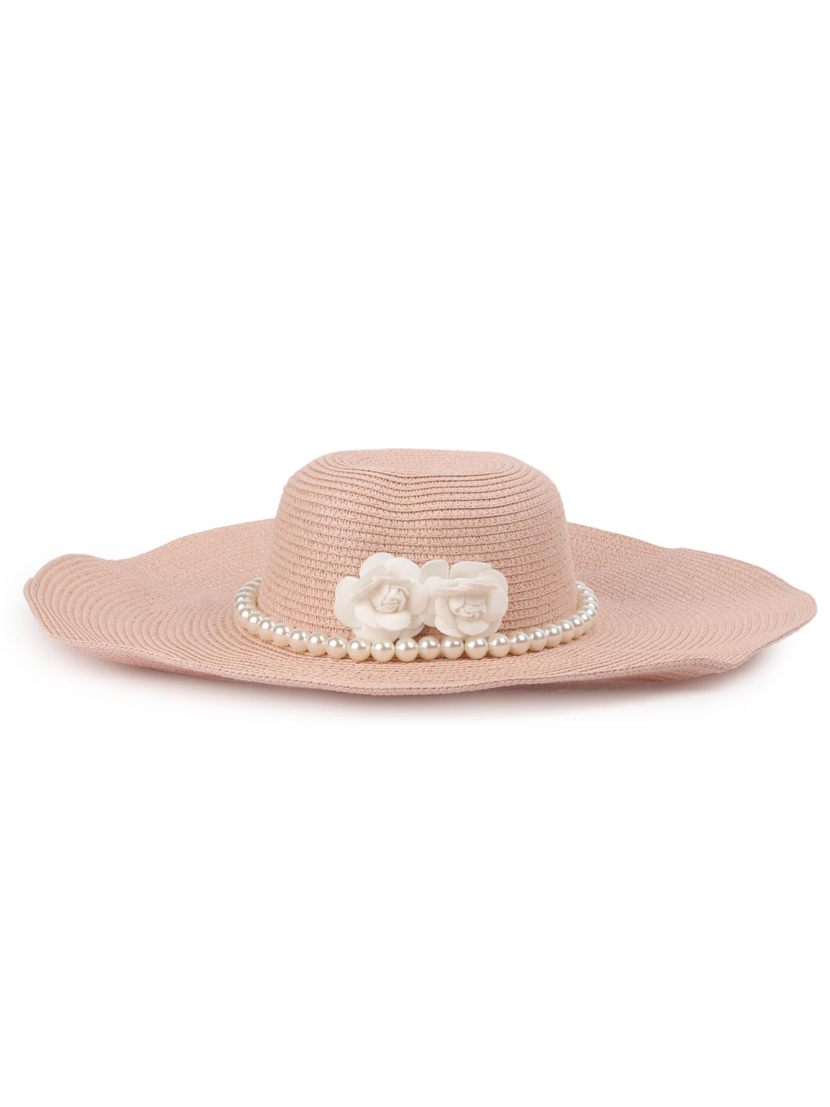 Odette Pink Self Design Embellished Sun Hat For Women