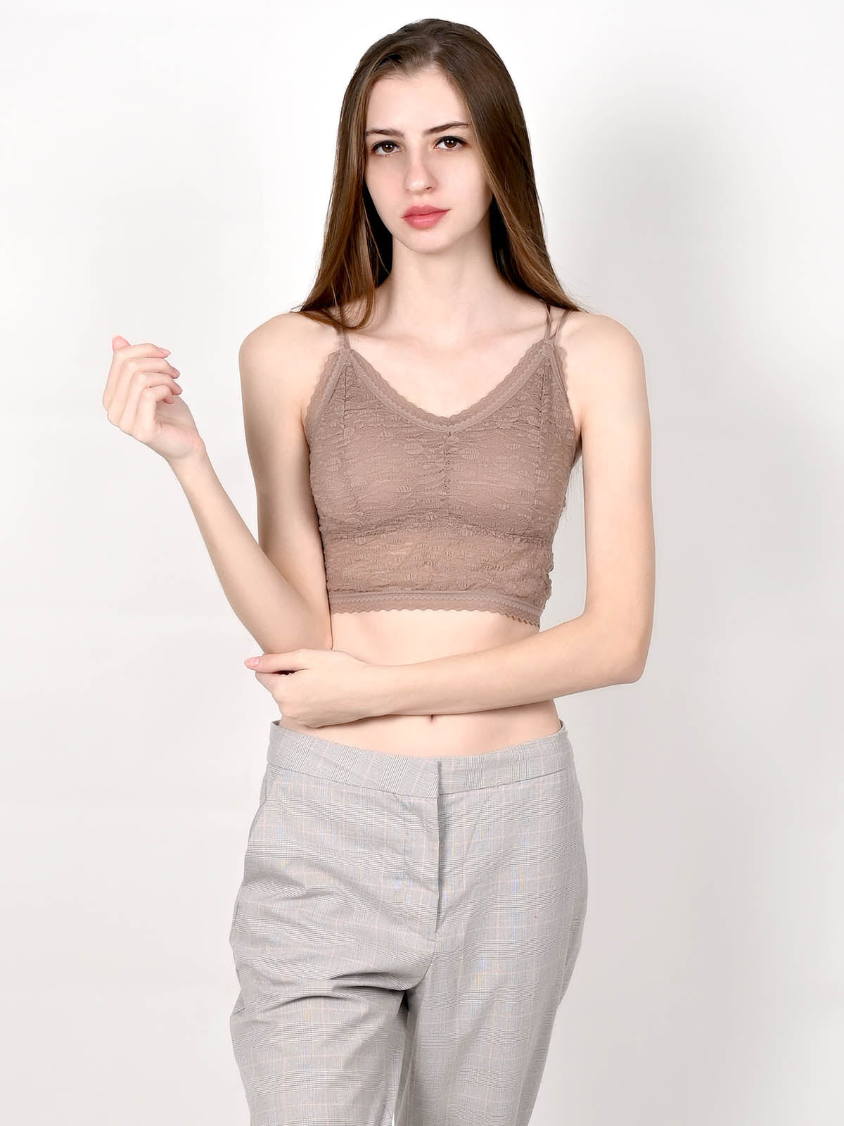 Odette Women Brown Color Comfortable Self Patterned Bralette